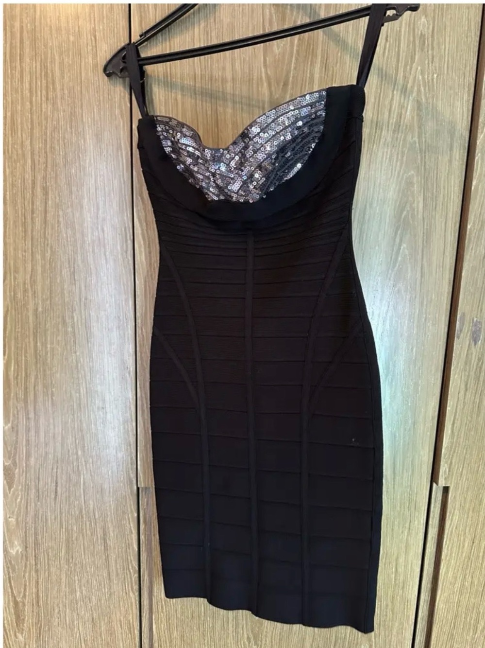 Herve Leger Black Mini Dress with Silver Sequin Bust